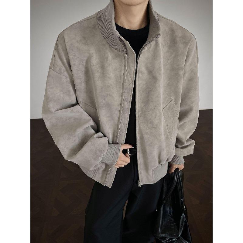 Men's Retro Autumn Leather Bomber Jacket, Stand Collar, Cool Bad Boy Style, Plus Size, High-End, 2026 Trend
