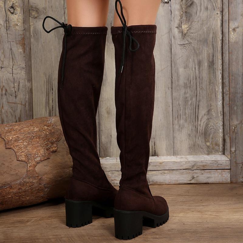 Dámské kozačky s dlouhým svrškem, silným podpatkem, nad koleno, elastické, slim, sexy leopardí potisk, dámské boty, módní kulatá špička, vysoké kozačky 2025