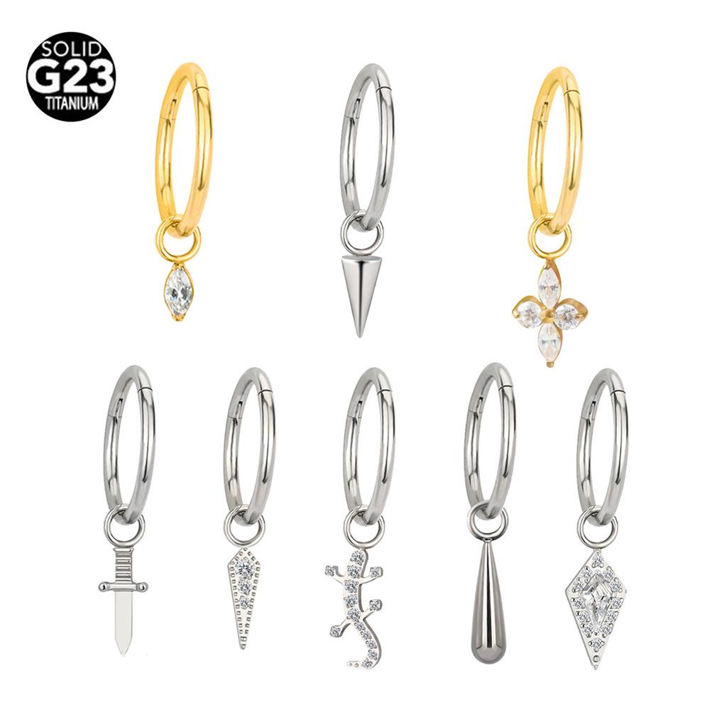 F136 Titanium Nose Ring Earring with Marquise Pendant - 1.2/1.0 Gauge Cartilage Stud Piercing Jewelry