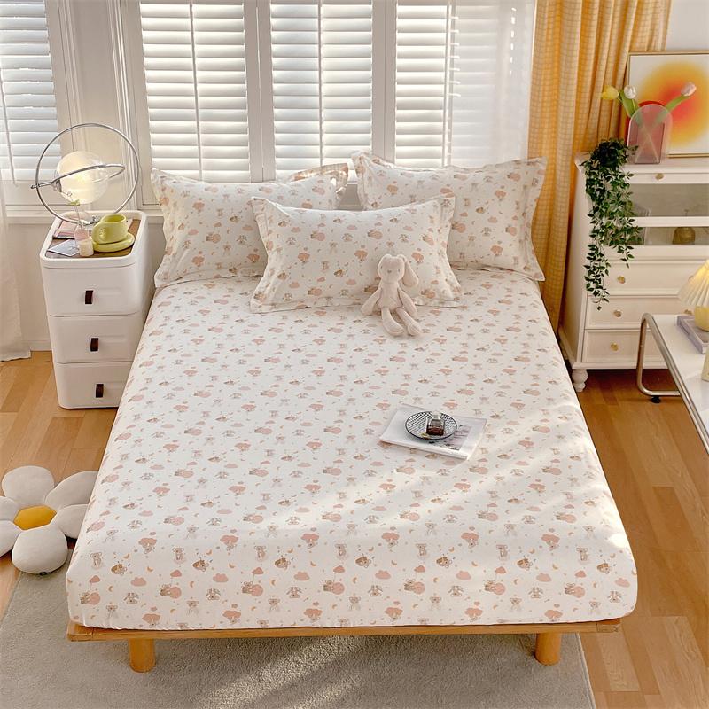 Blue White Floral Pattern Fitted Sheet Set Abstract Flowers Cotton Bedding Set Skin-friendly Non-slip Bedspread with Pillowcases