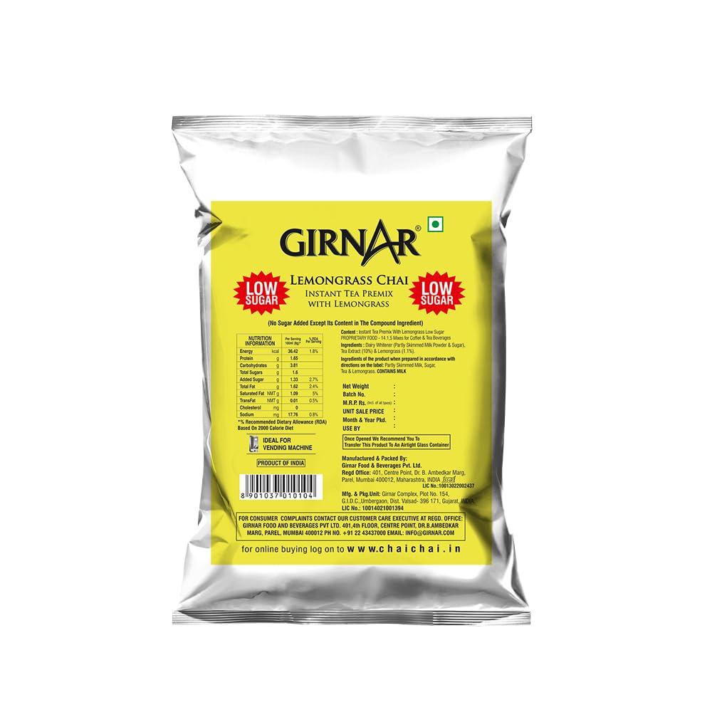 Girnar Instant Premix Lemongrass Green Tea 1kg Low Sugar Vending Machine Pack Smooth Aroma