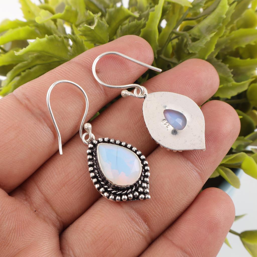 Schmuck aus Milchopal, handgefertigte, wunderschöne Silberohrringe, Schmuck aus massivem 925er Sterlingsilber, Meditationsohrringe – das perfekte Geschenk für Oma