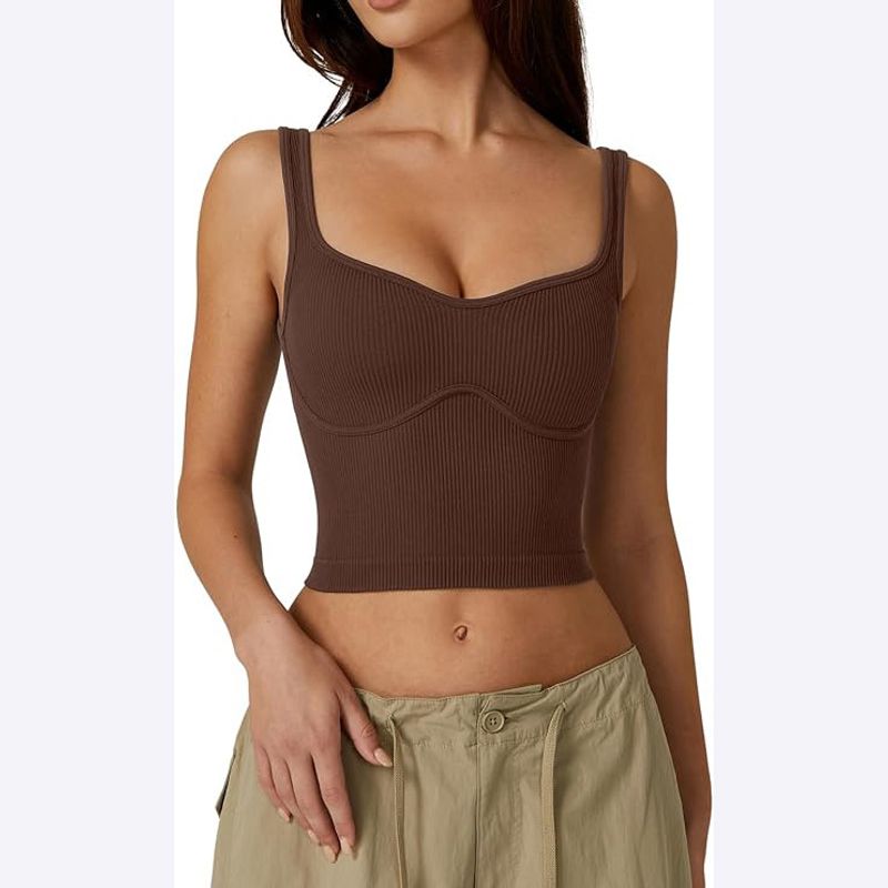 

Solid Color V-neck Sleeveless Seamless Top Solid Color and V-neck Sleeveless Tops Women Deep red S