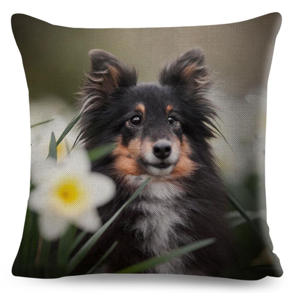 Shetland Sheepdog Cute Pet Animal Dog Printed Pillowcase Decor Cushion Cover for Sofa Home Car Polyester Pillow Case 45*45cm