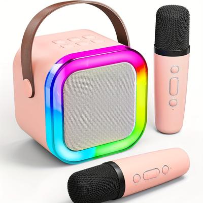 Children's Adult Karaoke Machine, Portable Mini Karaoke Microphone Singing Speaker, with 2 Microphones and Lights, Suitable for All Party Gift Toys