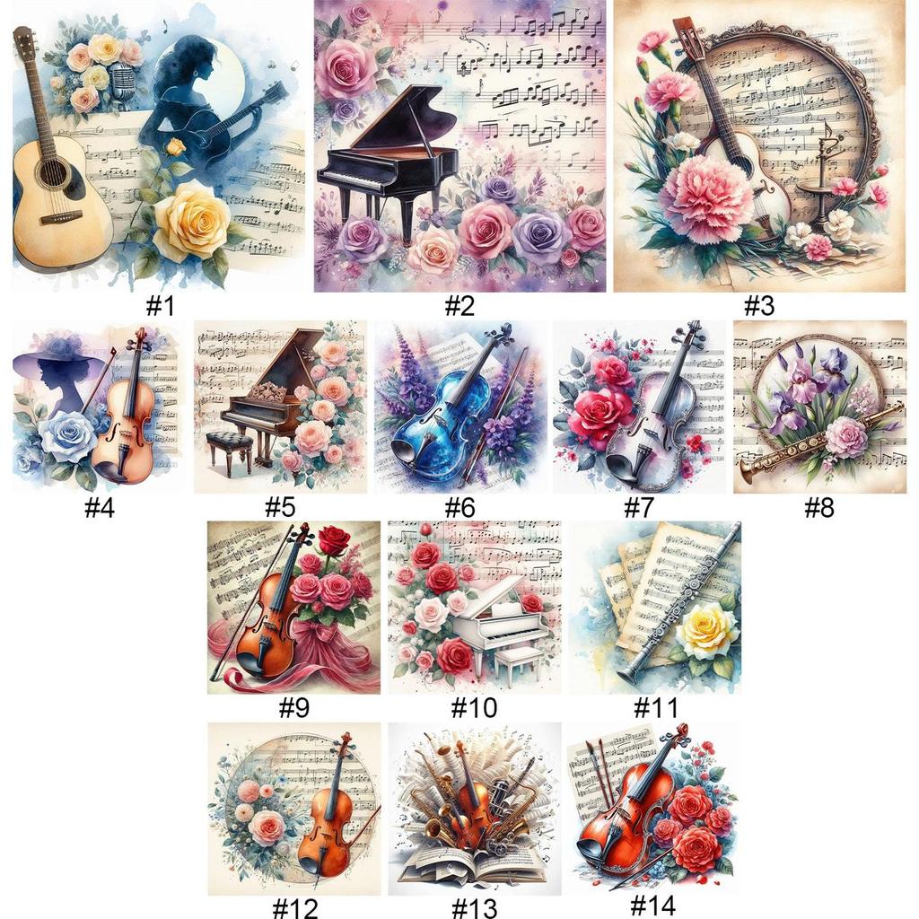 Sady Diamond Art s hudebními nástroji a květinami pro dekoraci stěny domácí kanceláře DIY Gem Art Sady pro malování diamanty 15,75 X15,75 palce