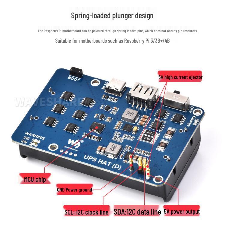 Raspberry Pi UPS 21700 High-Capacity Battery Expansion Board with Spring Pin