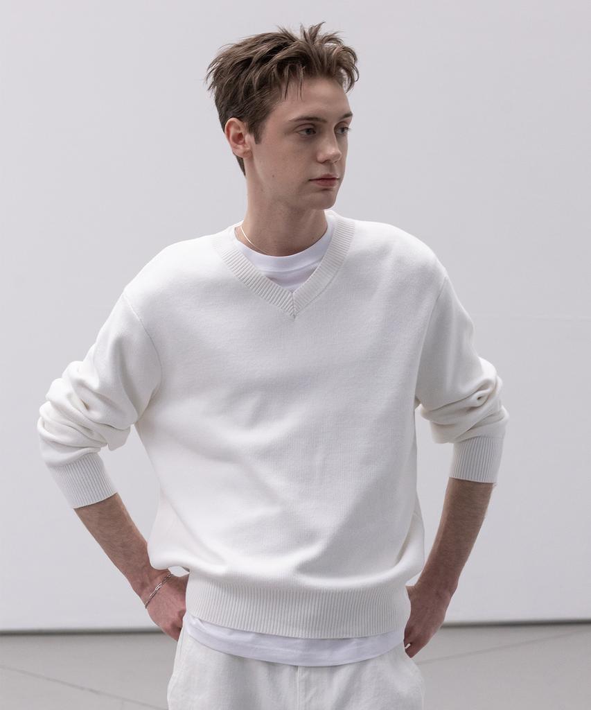 Dekkoloso Soft Cotton V-Neck Knit [White]