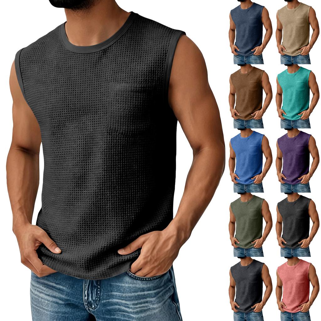 Men's Sleeveless Pocket Vest Men's Casual Fashion Sports Sleeveless Vest