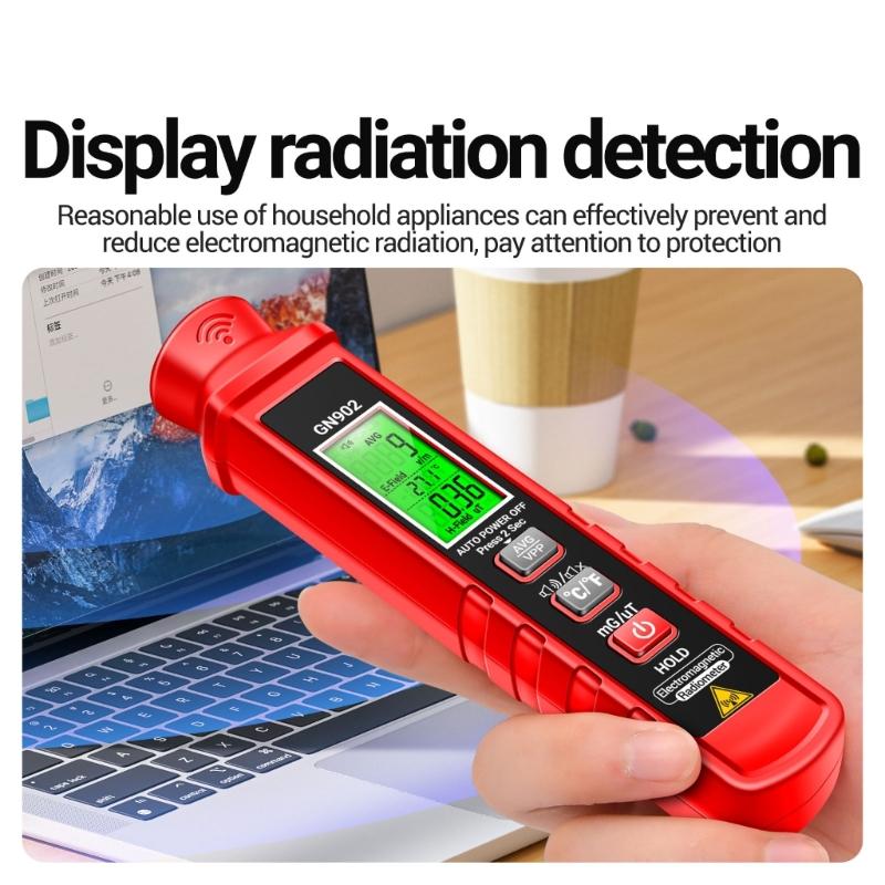 3 in 1 Digital Display Electromagnetic Radiation Detector Measure Electric Magnetic Temperature with Sound Light Alarms