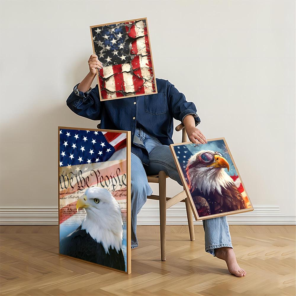 Eagle American Flag Self-adhesive Art Poster Retro Kraft Paper Sticker DIY Room Bar Cafe Stickers Wall Painting