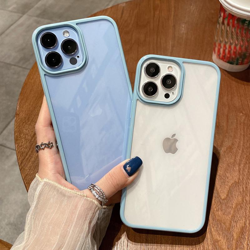 For Iphone Cases Acrylic Transparent Phone Case For Iphone 13 12 11 Pro Xr X Xs Max 7 8 Plus Light Blue Silicone Back Cover