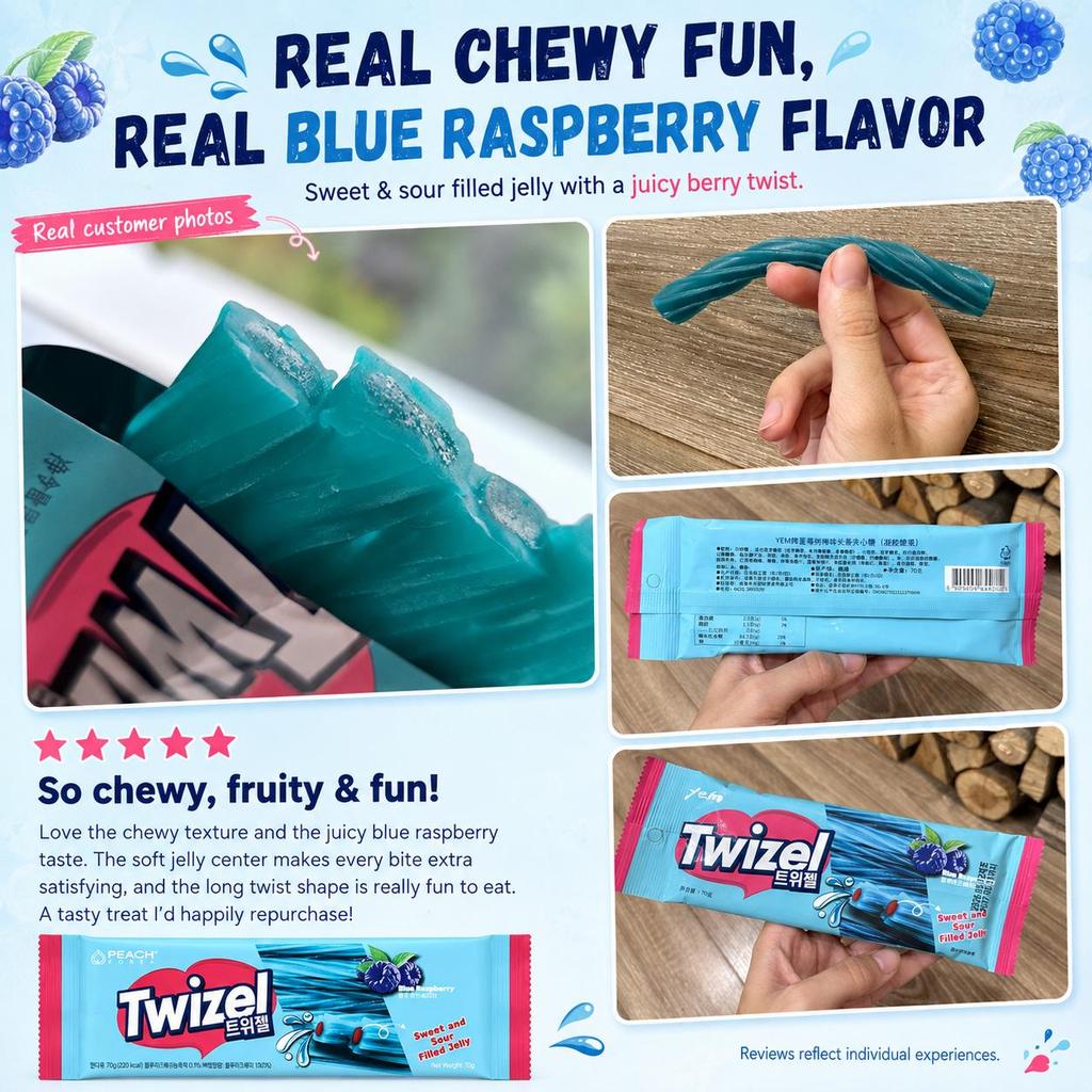YEM Blueberry Raspberry Long Strip Filled Gummy Candy 70g