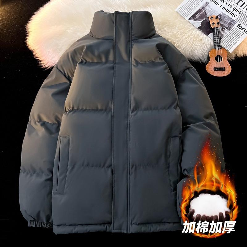

Stand-up collar solid color cotton jacket men s and women s winter bread clothes plus-size jackets and trendy cotton jackets 3XL темно-серого