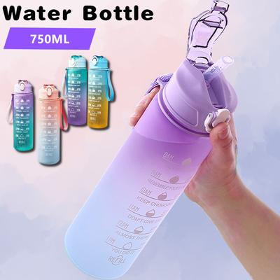750ML Sports Water Bottle with Time Marker Leak-proof Cup Motivational Portable Water Bottle for Outdoor Sport Fitness BPA Free