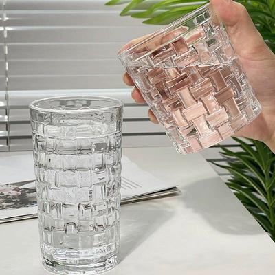 1pcs Nordic Style Vine Woven Shaped Glass Cup Transparent Water Cup Juice Beverage Cup Light Luxury Cold Drink Mug Survival Gear