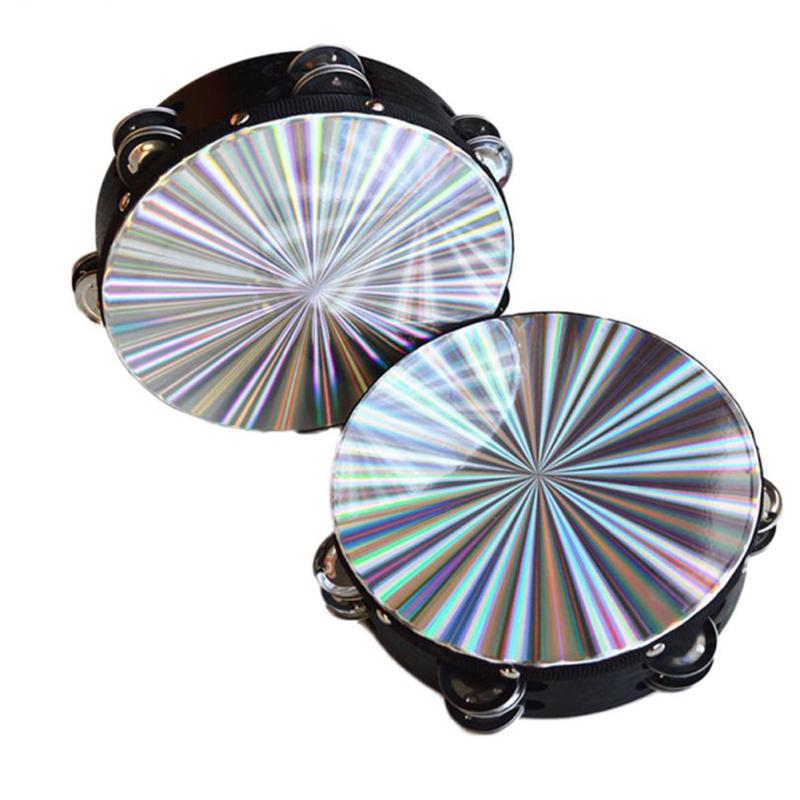 8 Inch Wooden Tambourine Handbell Hand Drum Reflective Drum Head Percussion Instrument Toy