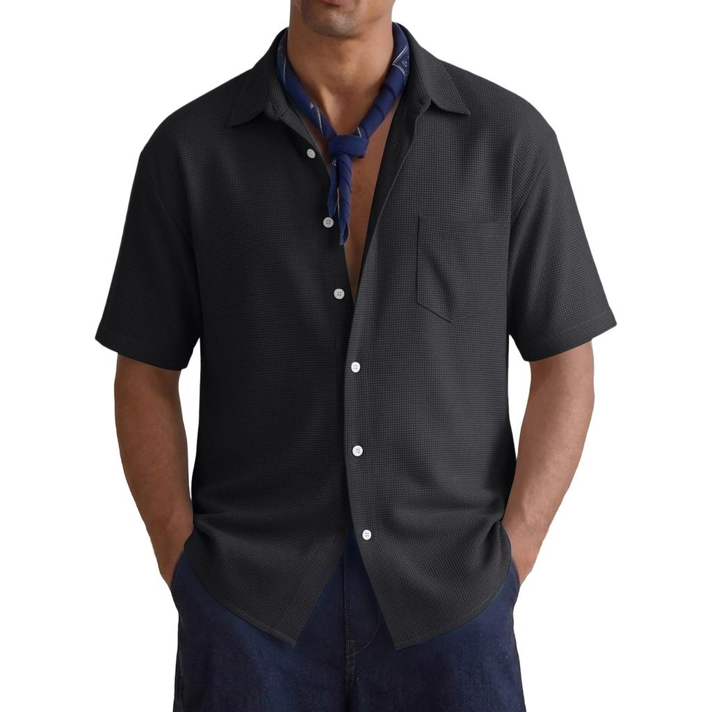 Men's Casual Stylish Button-up Shirt - Men's Loose-fitting Breathable Short-sleeved Sports Shirt