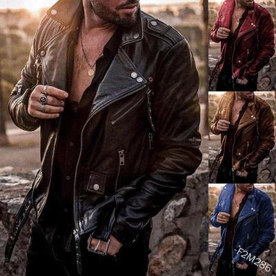 Jachetă de Piele pentru Motocicletă cu Guler Înalt și Croială Slim Fit pentru Bărbați 2024 - Modă Primăvară/Toamnă F2M286