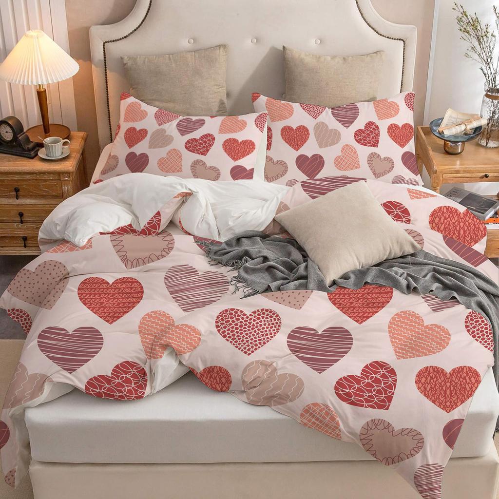 Heart Shaped Pattern 3D Printed Duvet Cover, Simple Style, Luxurious Bedding Set, Soft And Comfortable Duvet Cover, Pillowcase