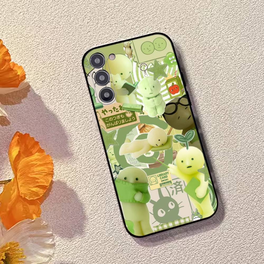 Cute S-Smiski Green Guy Phone Case For Samsung Galaxy A73,A72,A71,A70,A53,A52,A51,Soft Silicone Black Cover