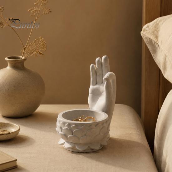 Buddha Hand Jewelry Tray 3D Printed OK Lotus Flower Pot, Zen Style Mini Planter, Entrance Hall Key Desktop Organizer for Succulents Jewelry, Creative