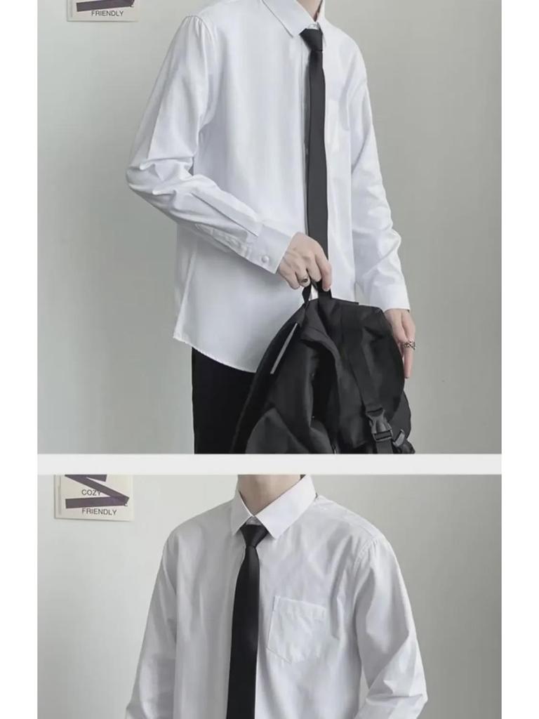 Herren Vielseitiges Locker sitzendes Einfarbiges Weißes Langarmhemd von Japanischer Modemarke