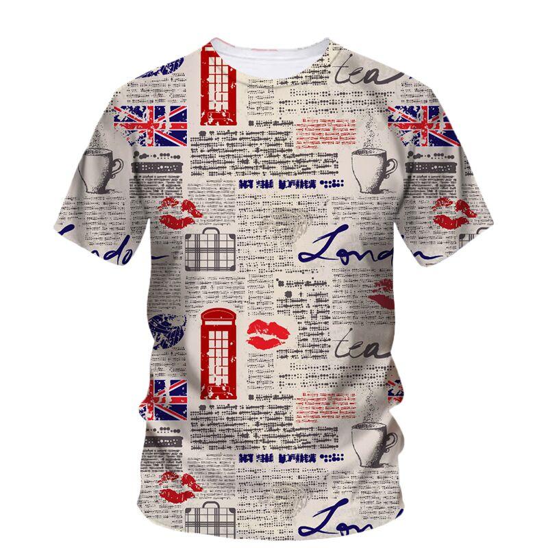 England Funny 3D Print T-Shirt Summer Fashion Round Neck Short Sleeve Oversized Harajuku Streetwear Men's and Women's Unisex T-shirts