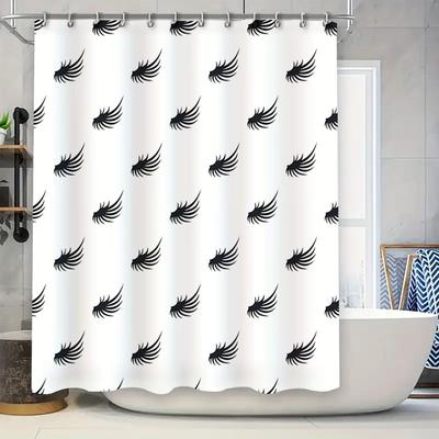Fashionable Black Feathers Shower Curtain For Bathroom Decor – White Waterproof Fabric Bath Mat Shower Room Curtain With Hook Ri