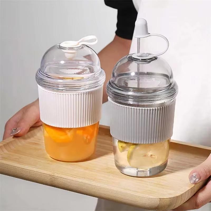 630ML Heat-Resistant Boba Tea Straw Cup Large Capacity Coffee Milk Tea Water Bottle with Lid Plastic Tumbler for Milk Tea & Boba