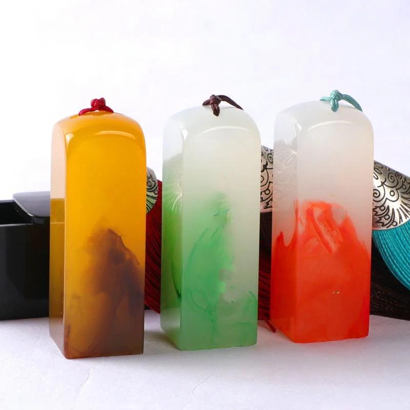 Customized Name Stamp Seals Colorful Resin Carving Clear Personal Stamps Calligraphy Painting Seal Script Sello Personalizado