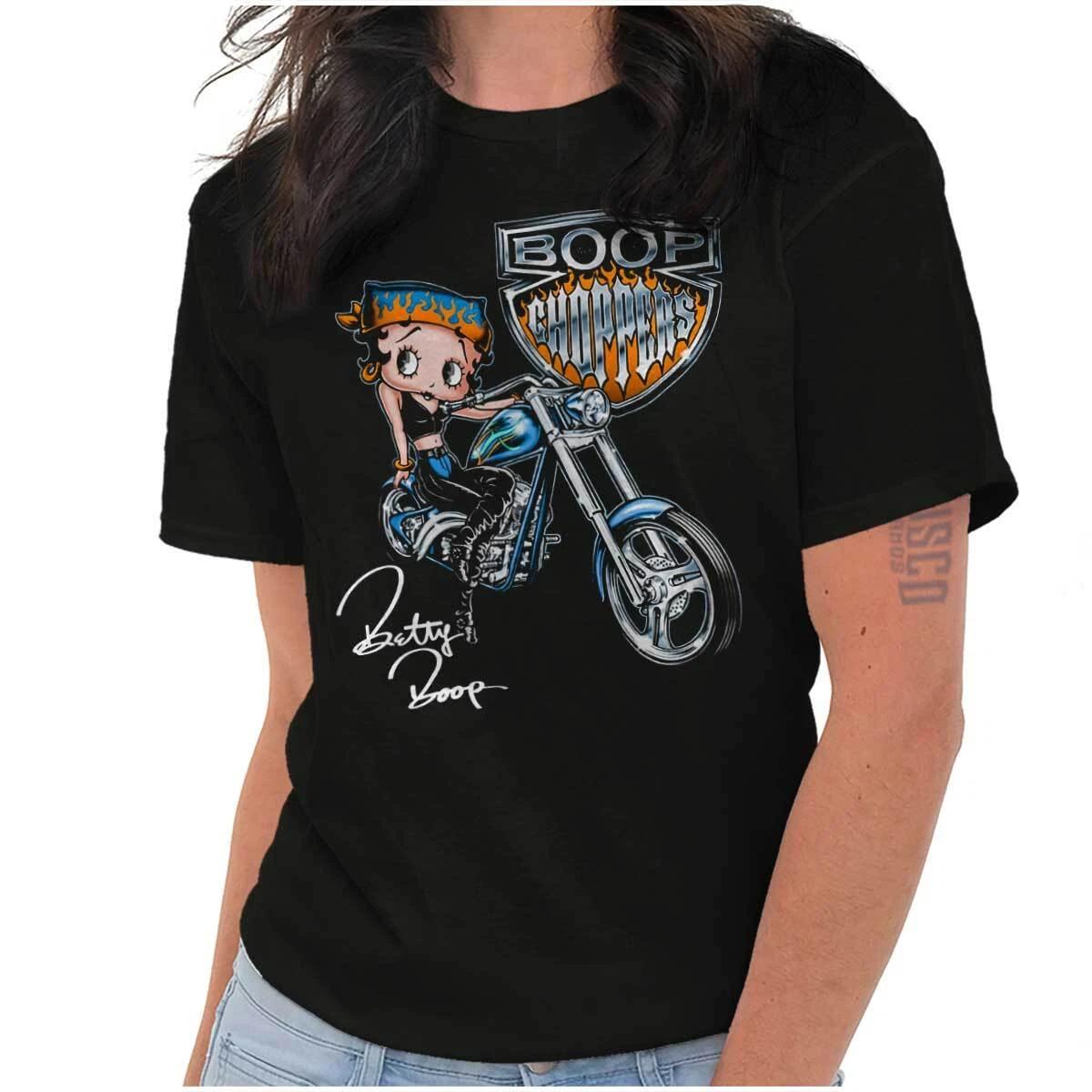 Biker Betty Boop Choppers Vintage Cartoon Womens Graphic Crewneck T Shirt Tee M