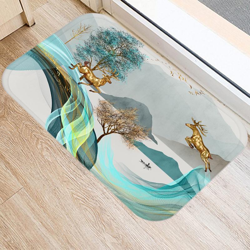 Golden bedruckte Fußmatte für Küche, Bad, Eingangsbereich, Korallensamt, Teppich, Fußmatte, farbenfrohe Fußmatten für den Innenbereich, rutschfester Teppich, Heimdekoration