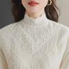 Women's Half-High Collar Lace Top with Velvet Lining for Autumn/Winter 2024 - Stylish and Beautiful