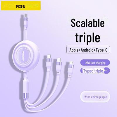 PISEN 3-in-1 Retractable Fast Charging Cable for Apple & Huawei