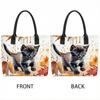 Herbst Kätzchen Muster Canvas Tragetasche Lässig Große Kapazität Tägliches Einkaufen Schulter Handtasche
