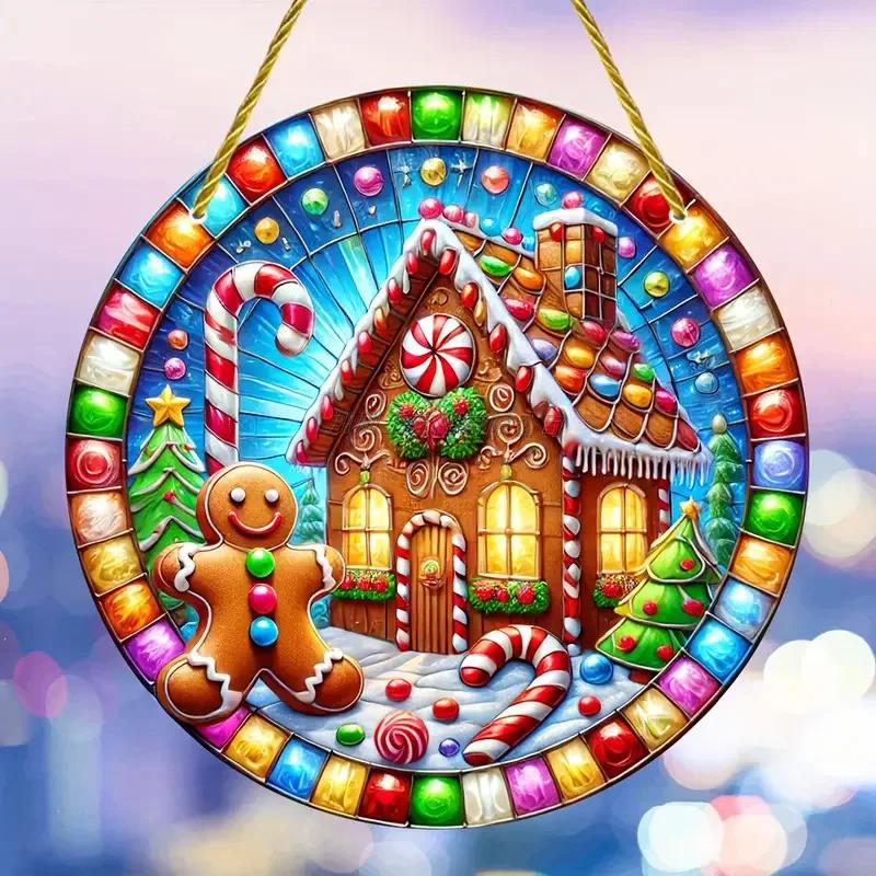 Santa Claus Acrylic Stained Glass Disc – Perfect Window Hanging Decor for Living Rooms, Bedrooms & Outdoor Spaces