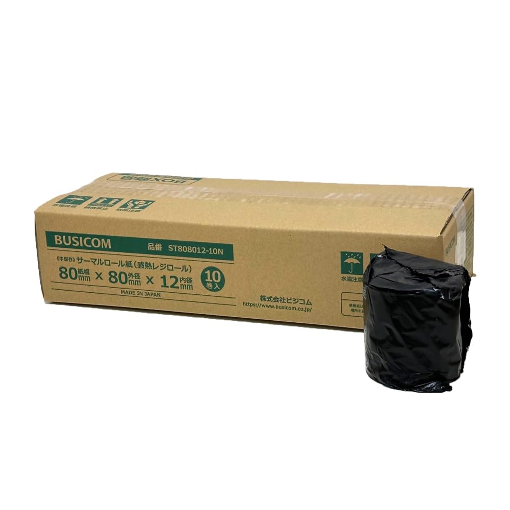 

Genuine Busicom Thermal Paper Made in 80mm Wide x 80mm Diameter x 12mm Inner 10 Rolls with Medium Compatible with TSP100III and Rolls, Japan, белый