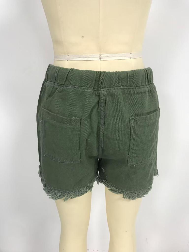 Women's Elastic Waist Tassel Denim Shorts
