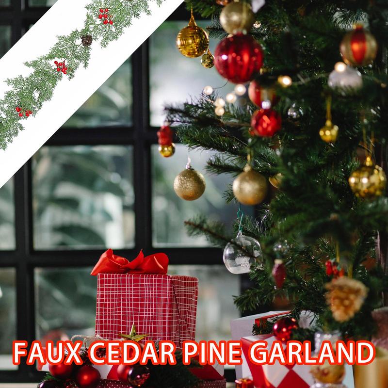Artificial Pine Garland Christmas Real Touch Winter Pine Garland With Cones Red Berries 78.7 Inch Mantle Decorations Hanger