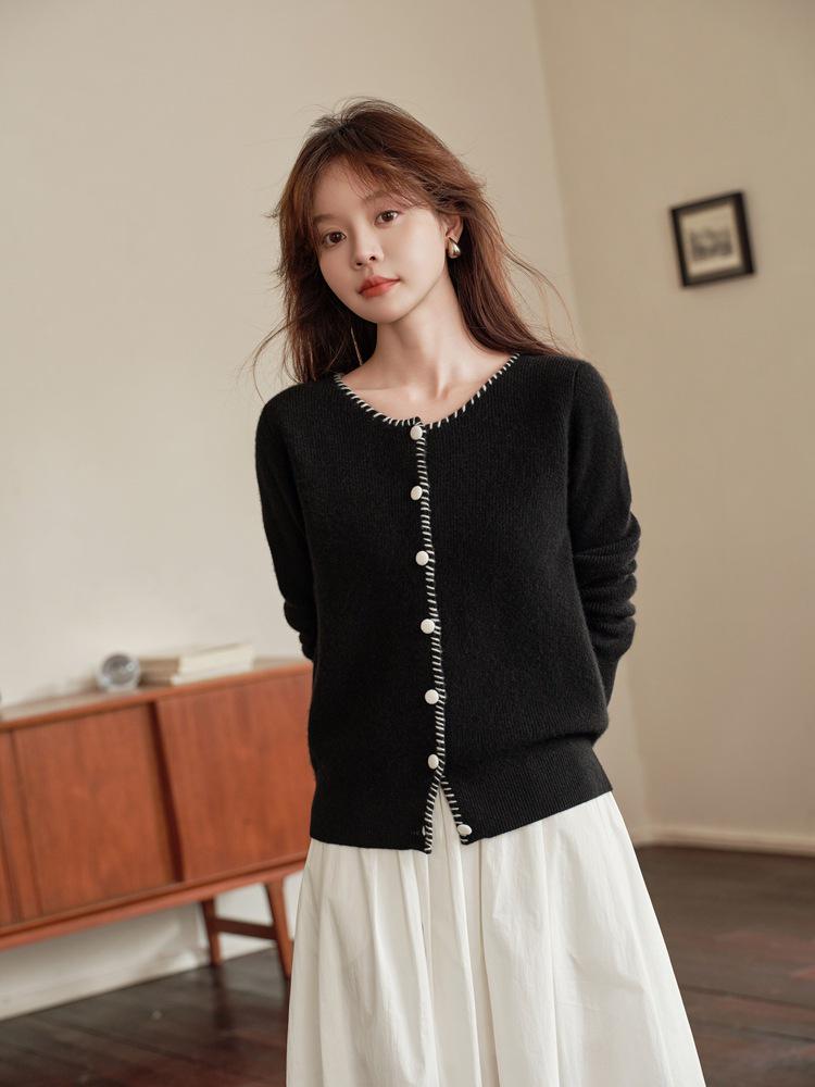 2024 Ejia Style Women's 100% Pure Cashmere Cardigan - Autumn/Winter Loose Knit Handmade Sweater Coat