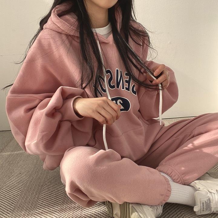 Women's Loose Fit Tracksuit Long Sleeve Hoodie Elastic Waist Jogger Pants Two Piece Outfit Set