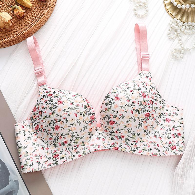 Five-color One-piece Bra Gathered Adjustable Shoulder Strap Four Rows Of Buckles Without Steel Support Printed Bra