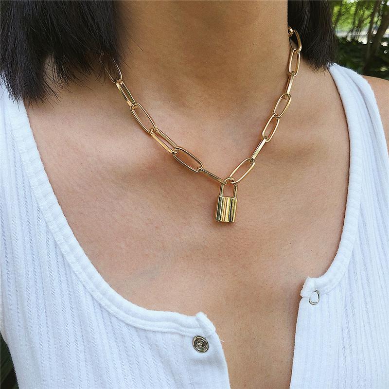 Women Fashion Lock Pendant Choker Necklace Geometric Chain Necklace Girls Jewelry Accessories Gift