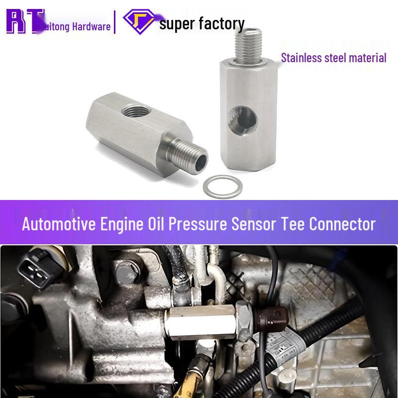 Car Engine Oil Sensor Plug 1/8NPT Pressure Gauge Stainless Steel Tee Adapter