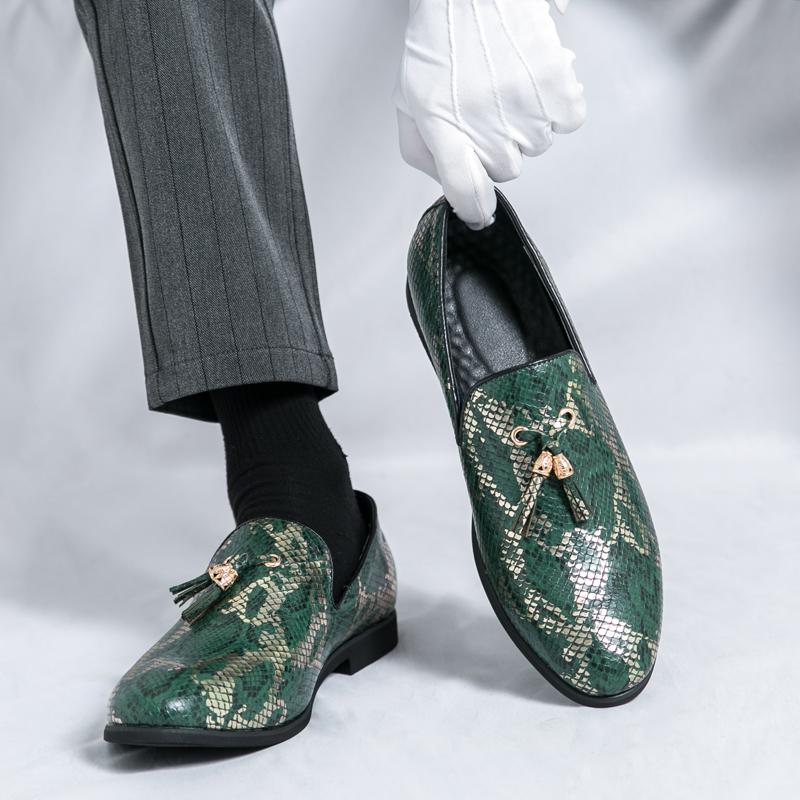 

Мужские лоферы с принтом, кожаная обувь, формальные, деловые, плоские, слипоны, свадебное платье, выпускной вечер, черная обувь, большой размер EU:46 зелёный