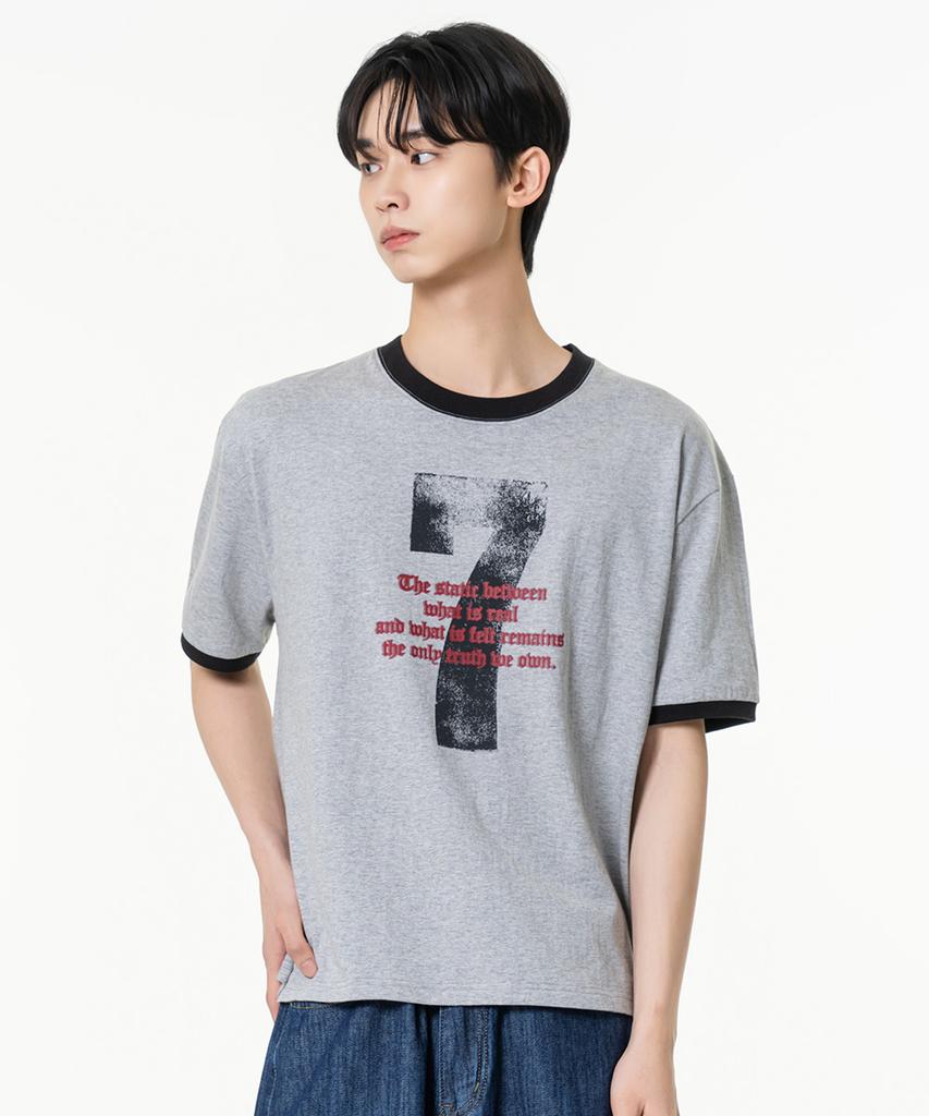 MOZMOZ Seven Graphic Ringer T-Shirt Gray