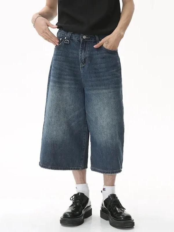 Hot-selling American retro jeans men's design sense loose wide-leg straight cropped pants