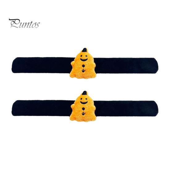 Stuffed Animal Wrist Toy 2 Pcs Halloween Slap Bracelets, Plush Pumpkin, Bat, Ghost, Black Cat Soft Portable Festive Armband Bands for Kids,