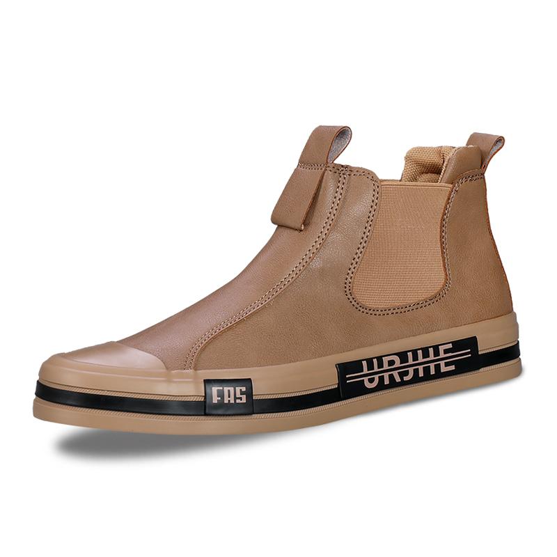 Autumn Leather Casual Sneakers Men Fashion Yellow Mens High Top Shoes Leather Moccasins Comfortable Loafers Shoes For Men 2024